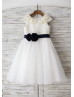 Beaded Peter Pan Collar Ivory Lace Tulle Rustic Flower Girl Dress